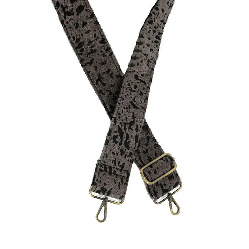 2" Guitar Strap, Grey Abstract Faux Fur