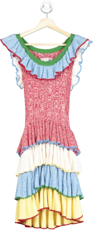 3 Shun Multicolour Ruffled Knit Dress UK S