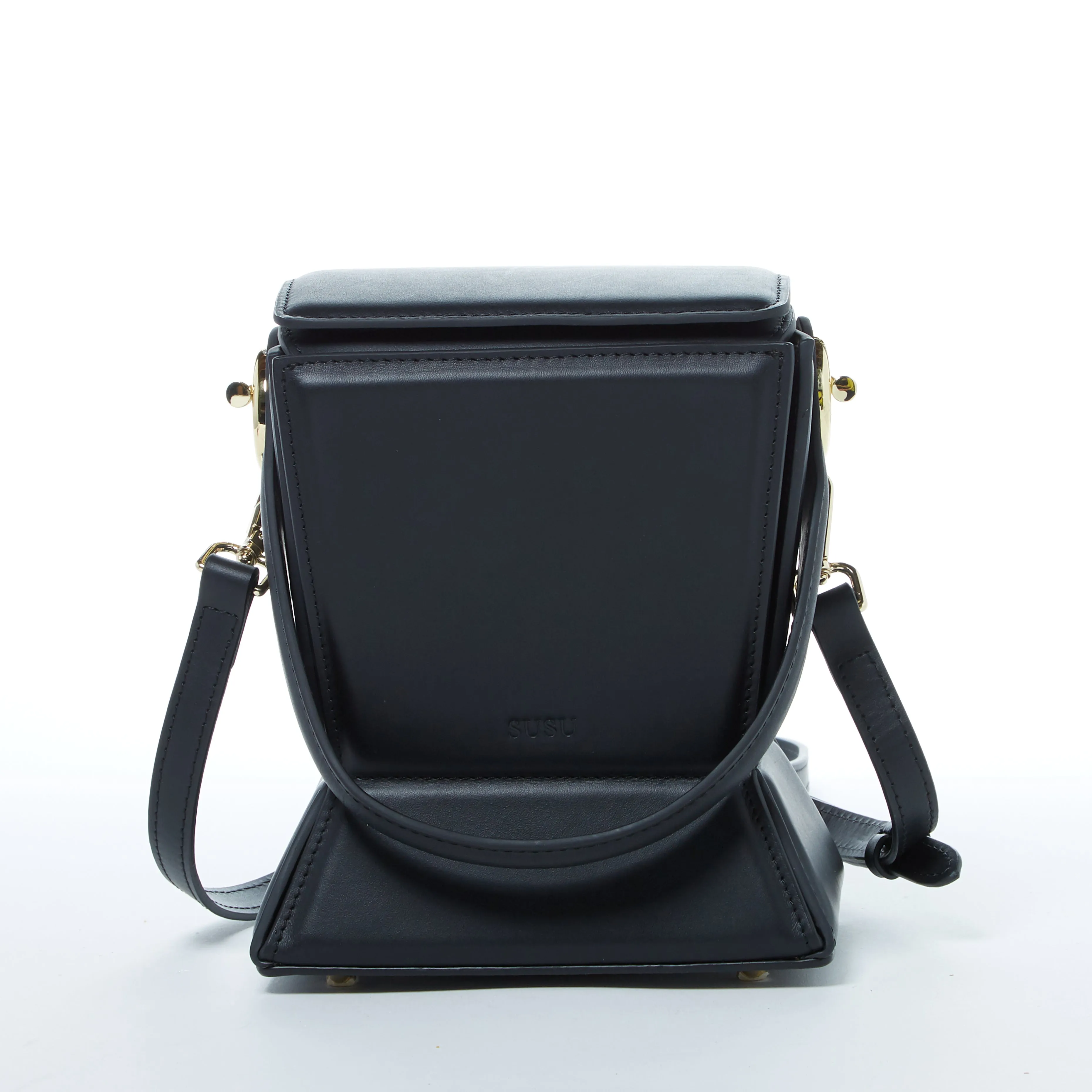 Amber Leather Bucket Purse Black