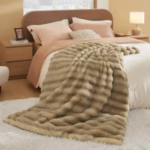 Bedsure Fluffy Striped Faux Fur Blanket Beige