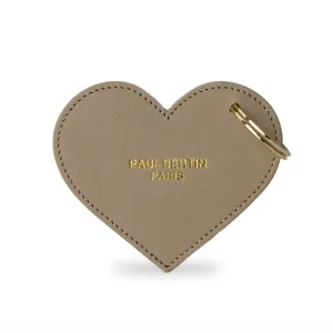 Beige leather heart-shaped keychain