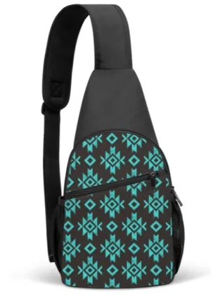 Black & Turquoise Aztec Sling Bag