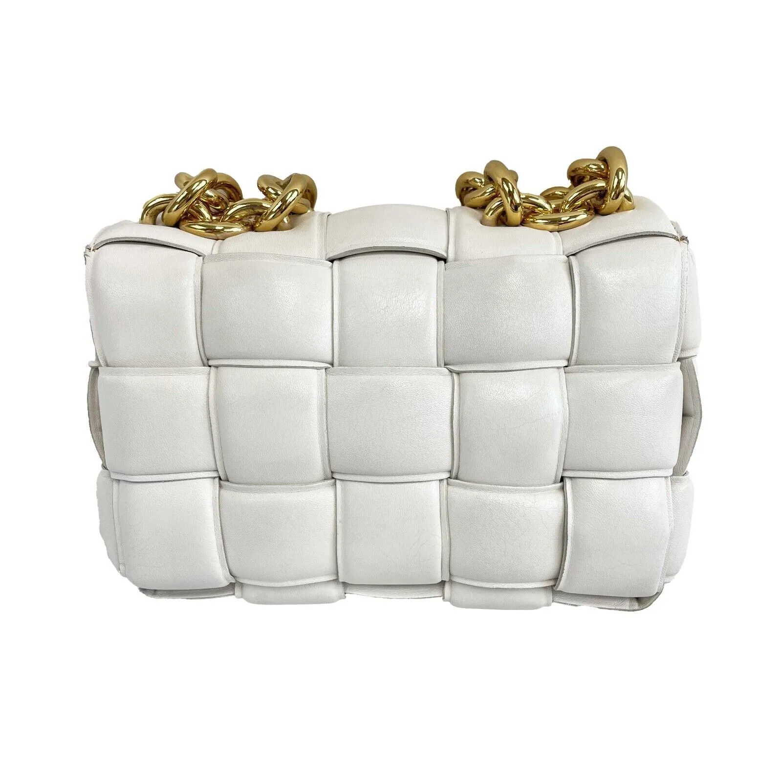 Bottega Veneta Lambskin Maxi Intrecciato Padded White Crossbody