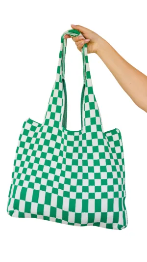 Checkerboard Lazy Wind Big Bag in Green & White