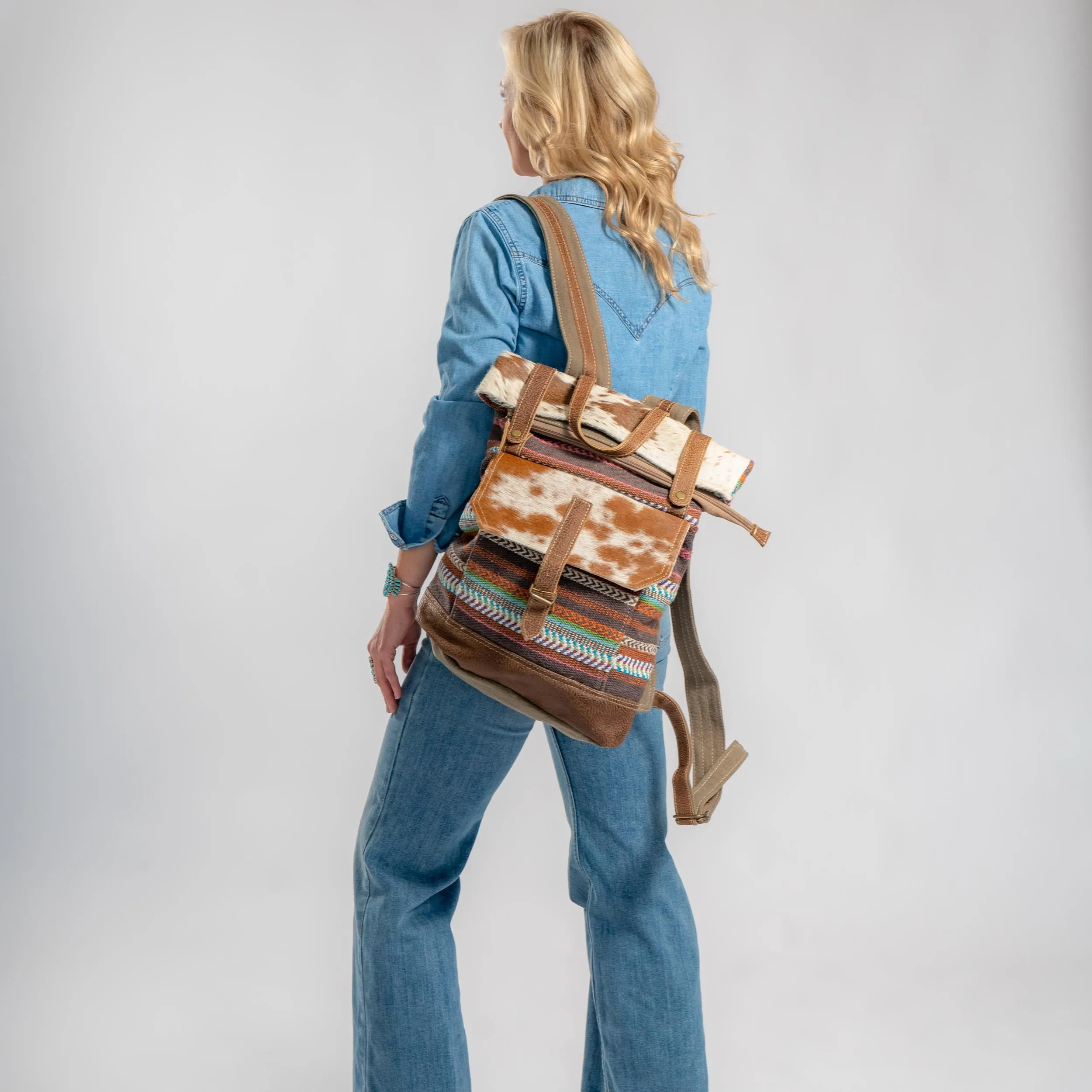 Cowhide Fold-Over Backpack