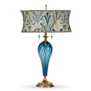 Erte Table Lamp 224S172 Colors Blue Teal and Green Shade Teal Hand Blown Glass Base by Kinzig Design