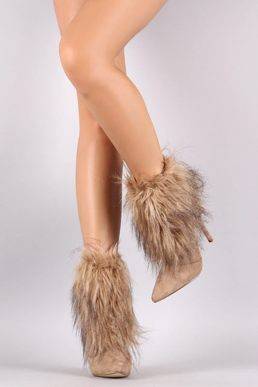 Faux Fur Shaft Pointy Toe Stiletto Ankle Boots