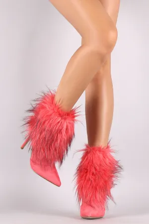 Faux Fur Shaft Pointy Toe Stiletto Ankle Boots