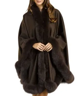 Fur Trim Shawl/Coverup-Chocolate