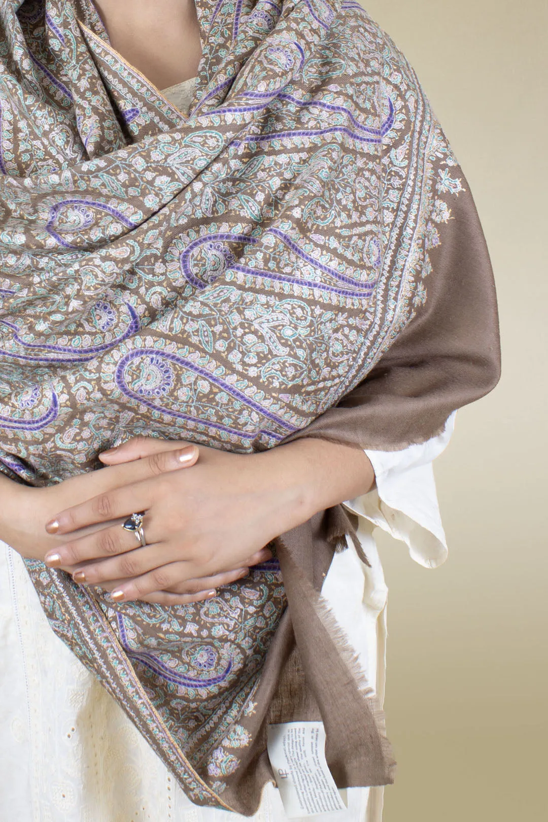 Gulfaam French Beige Paisley Jamavar Pashmina Shawl