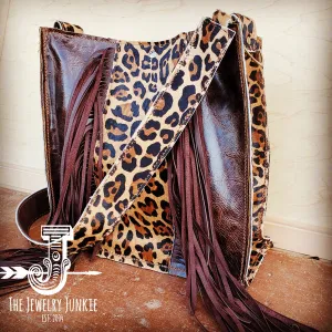 Hair on Hide Box Handbag w/ Leopard Accents