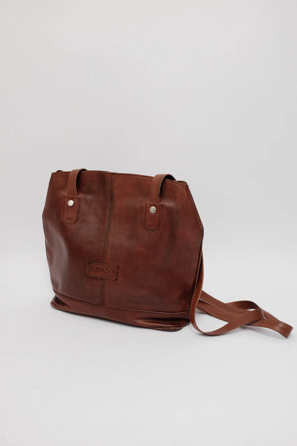 KENZO VINTAGE BROWN CROSSBODY LEATHER SHOPPER