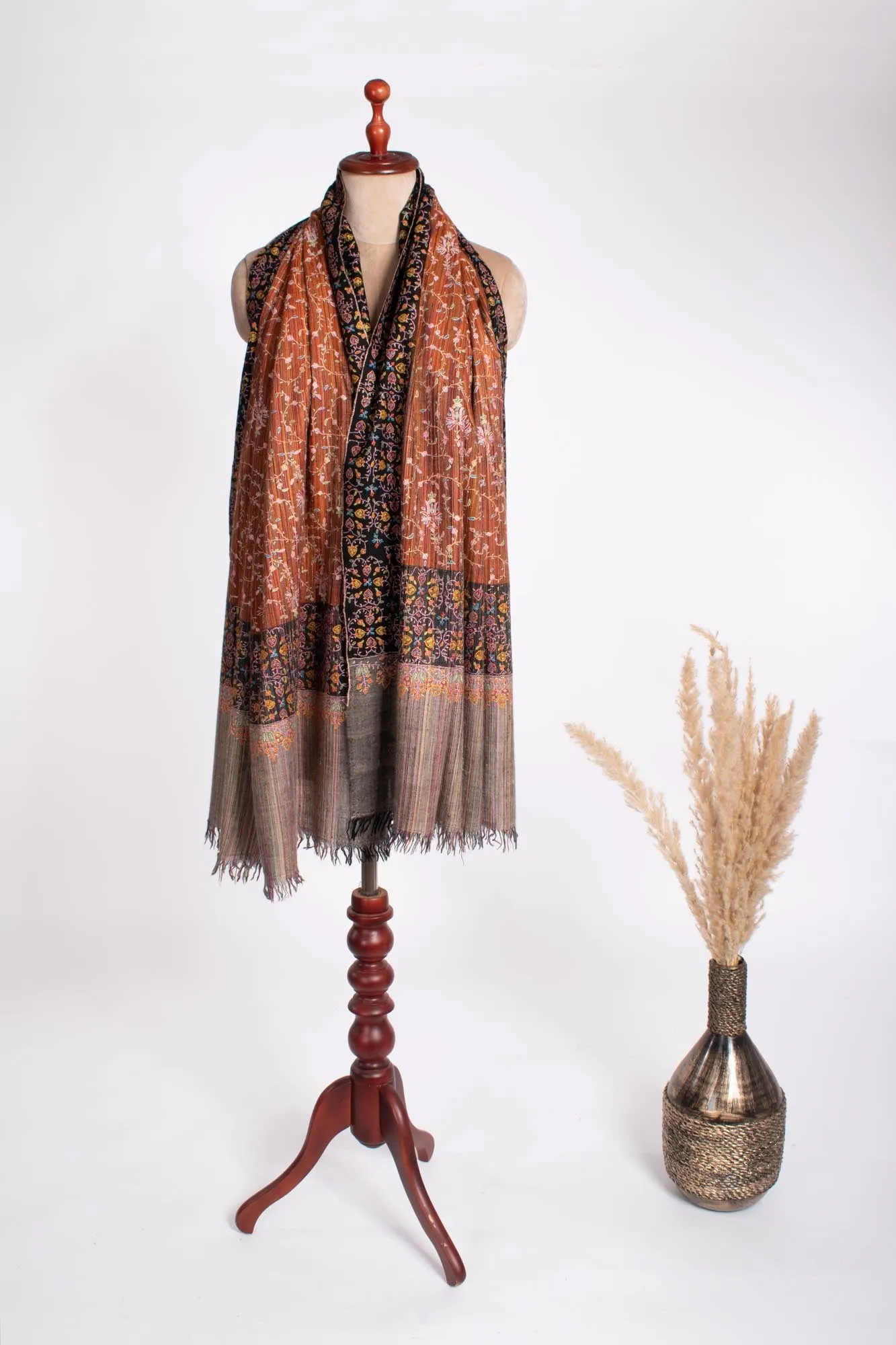 Auburn Khadi-Style Hand-Embroidered Pashmina Shawl