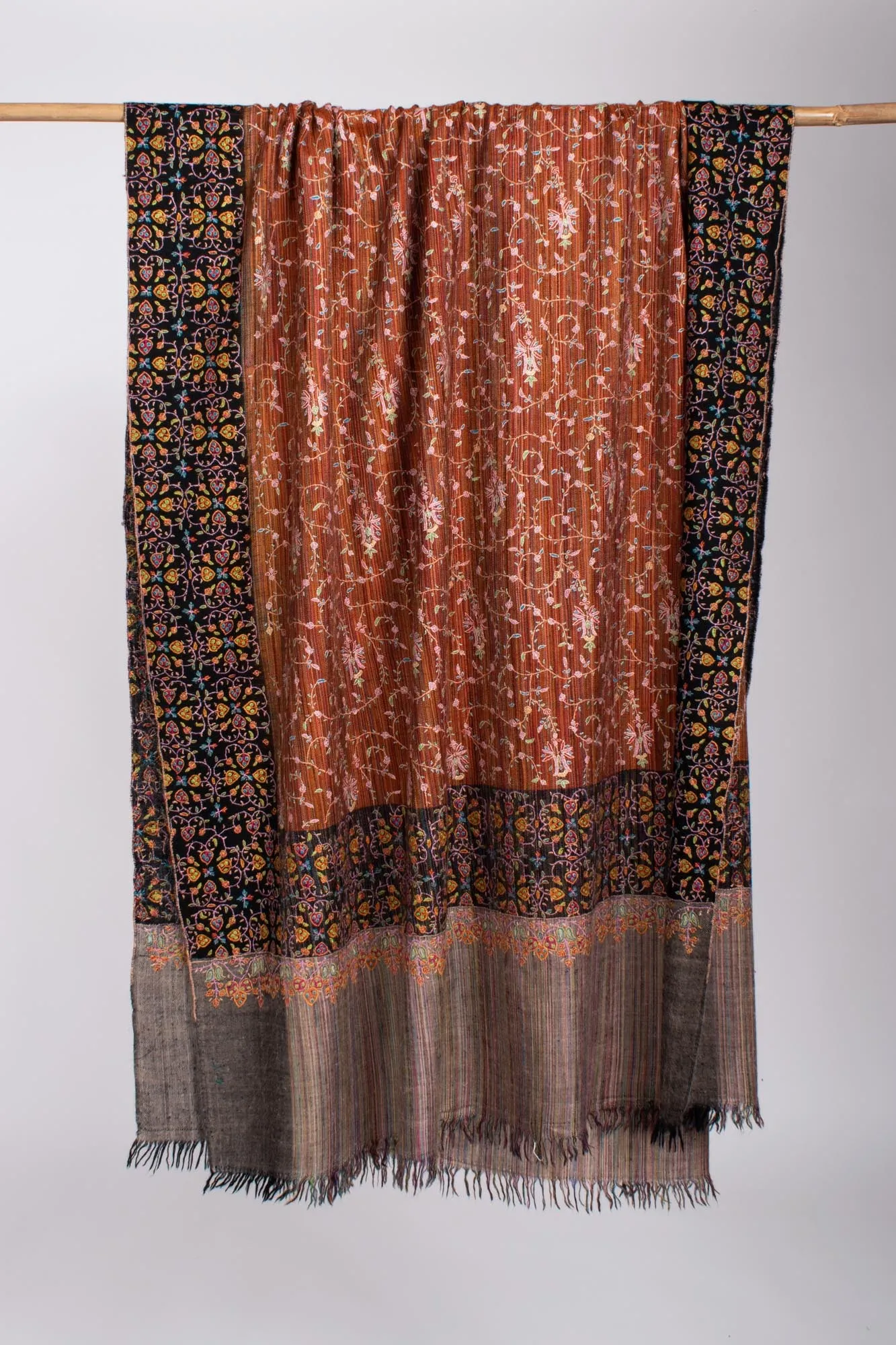 Auburn Khadi-Style Hand-Embroidered Pashmina Shawl