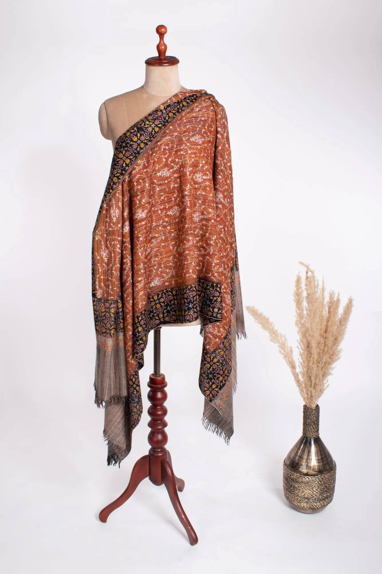 Auburn Khadi-Style Hand-Embroidered Pashmina Shawl