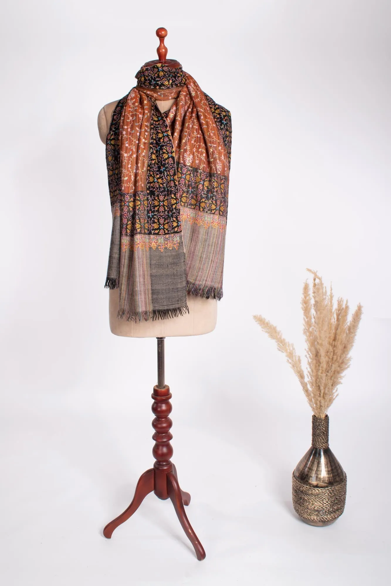 Auburn Khadi-Style Hand-Embroidered Pashmina Shawl