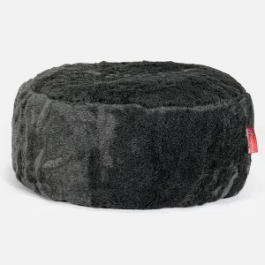 Large Round Pouffe - Faux Fur Sheepskin Black