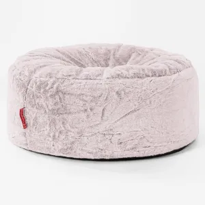 Large Round Pouffe - Fluffy Faux Fur Rabbit Dusty Pink