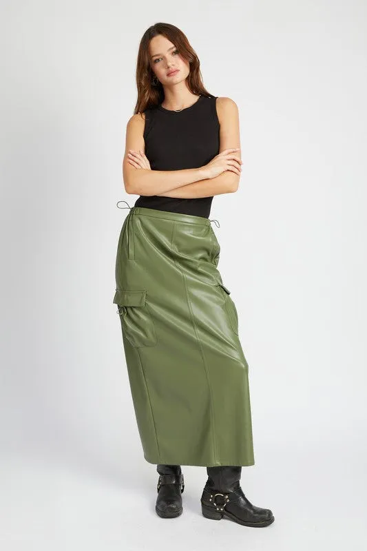 Leather Cargo Maxi Skirt