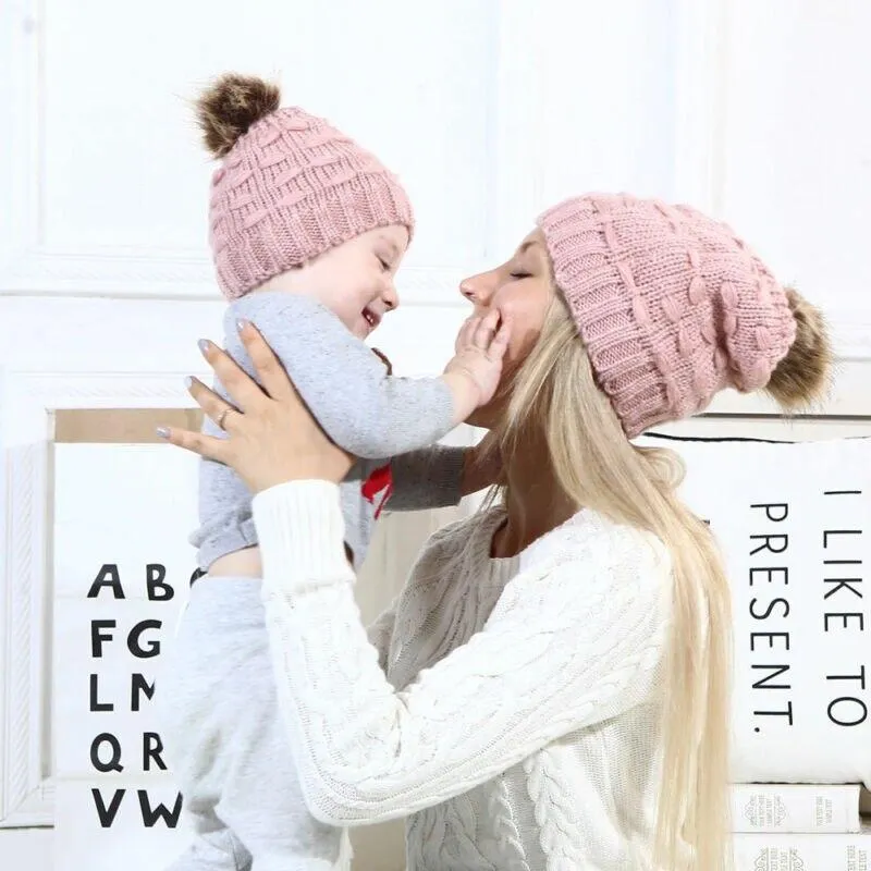 Mom And Child Warm Matching Winter Knitted Soft Beanie Hats