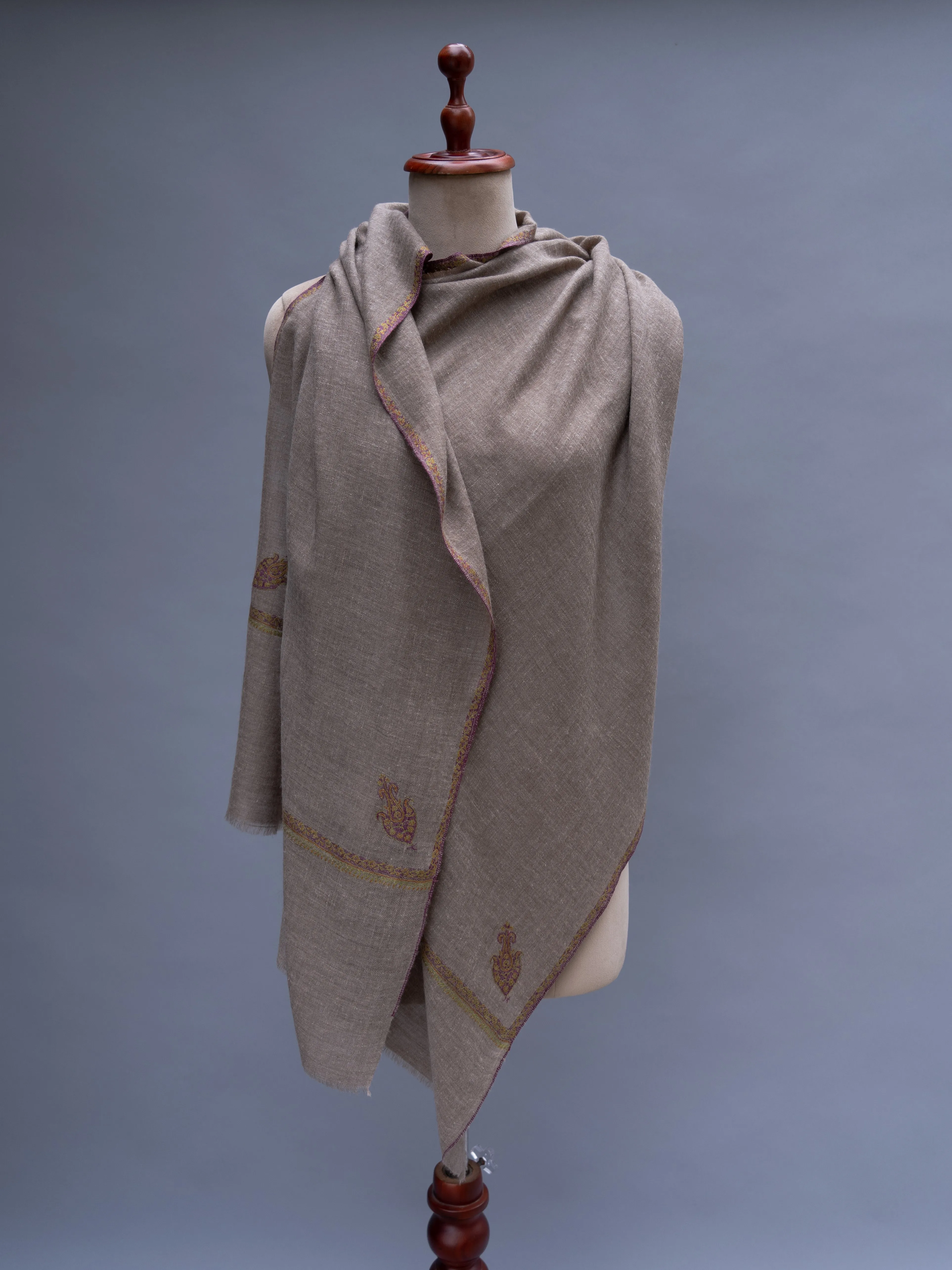 Natural Rare Toosh Color Cashmere Embroidered Wrap