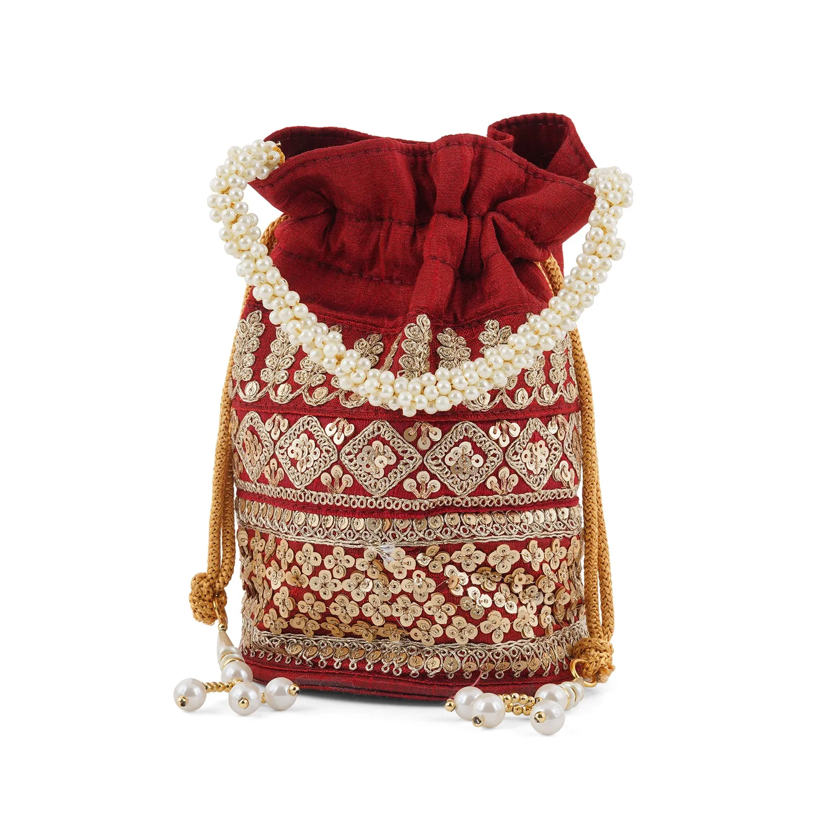 Royal Affair Dark Maroon Embroidered Potli Bag