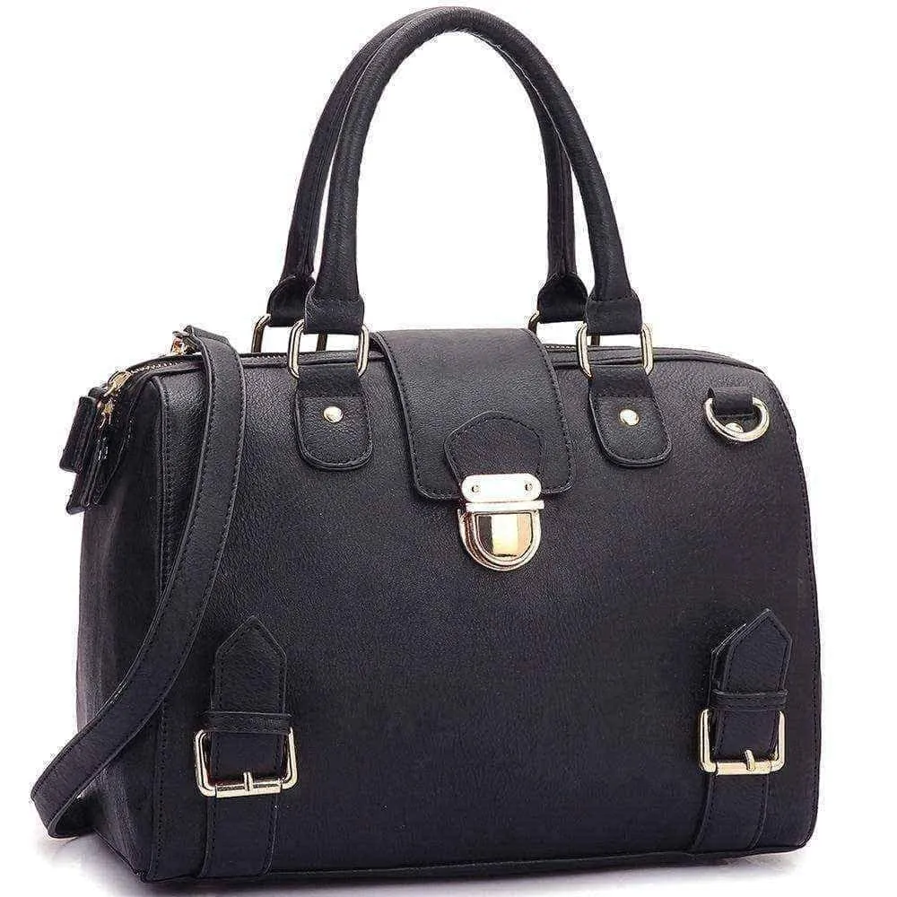 Satchel handbags |  Front Snap Lock Handbag | Black