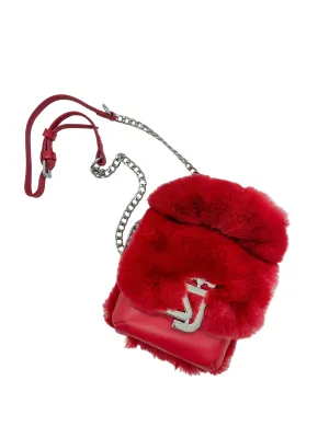 Shane Justin Red Fur Power Puff Chain Bag