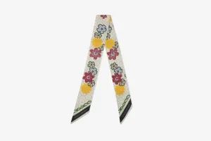 Silk Skinny Scarf - Monogram Floral Print Yellow/Green