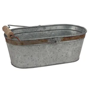 Small Galvanized Metal Oval Bucket with Wood Handle (WS)