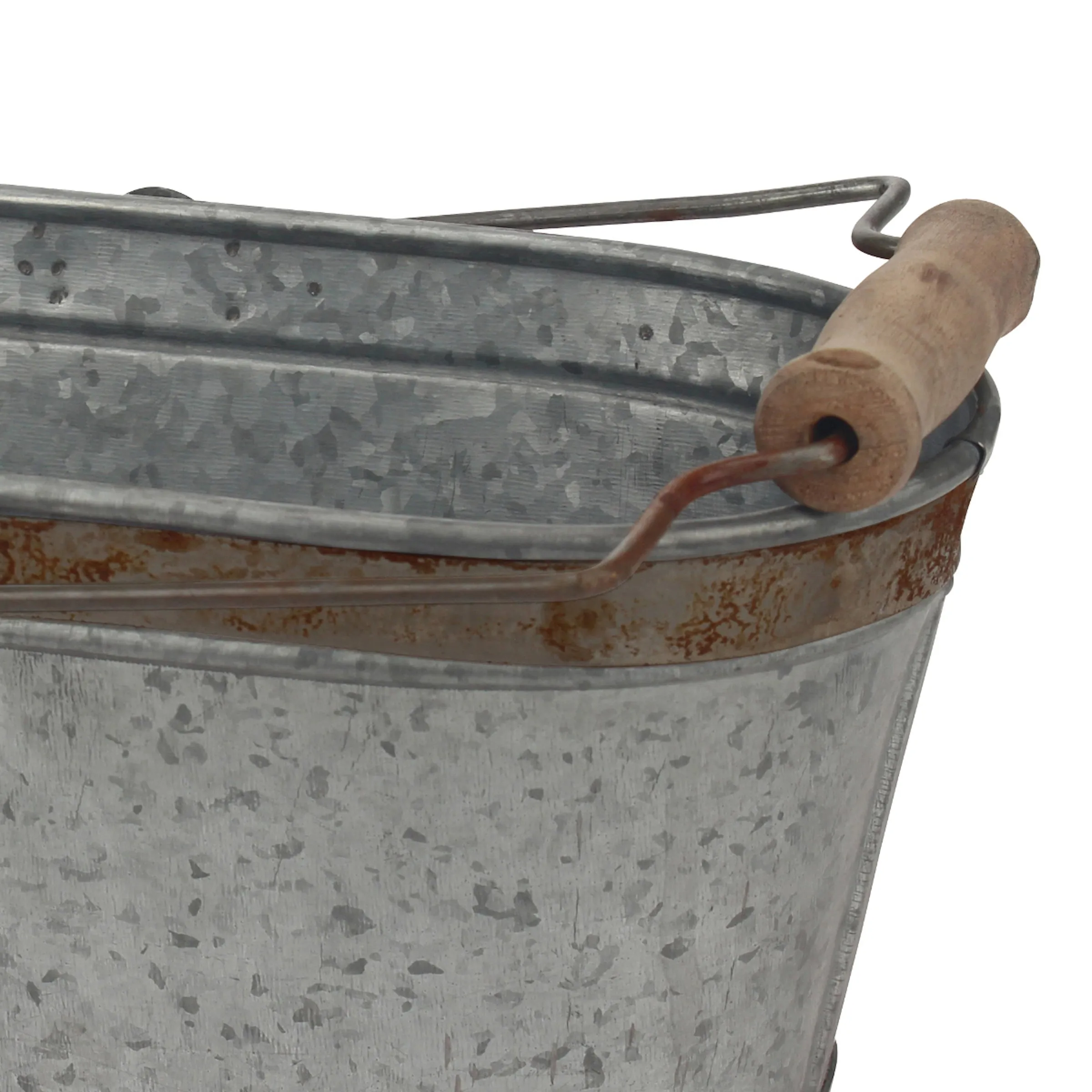 Small Galvanized Metal Oval Bucket with Wood Handle (WS)