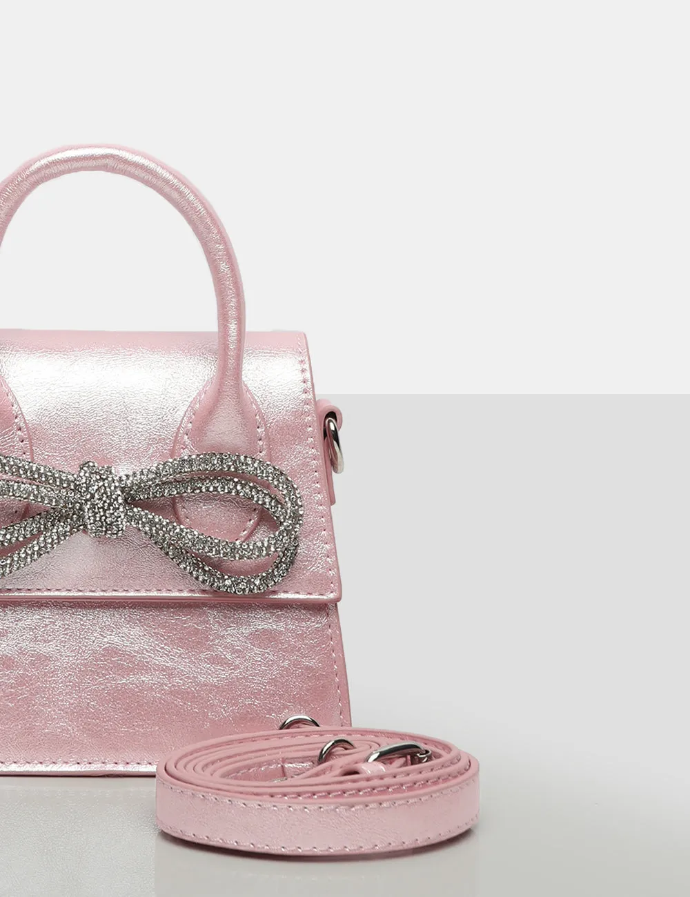 The Indy Pink Pu Diamante Bow Mini Bag