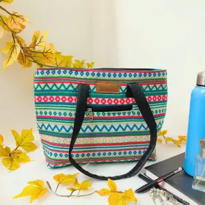 Urban Tote Blue With Green And Multicolour Kilm Patterns