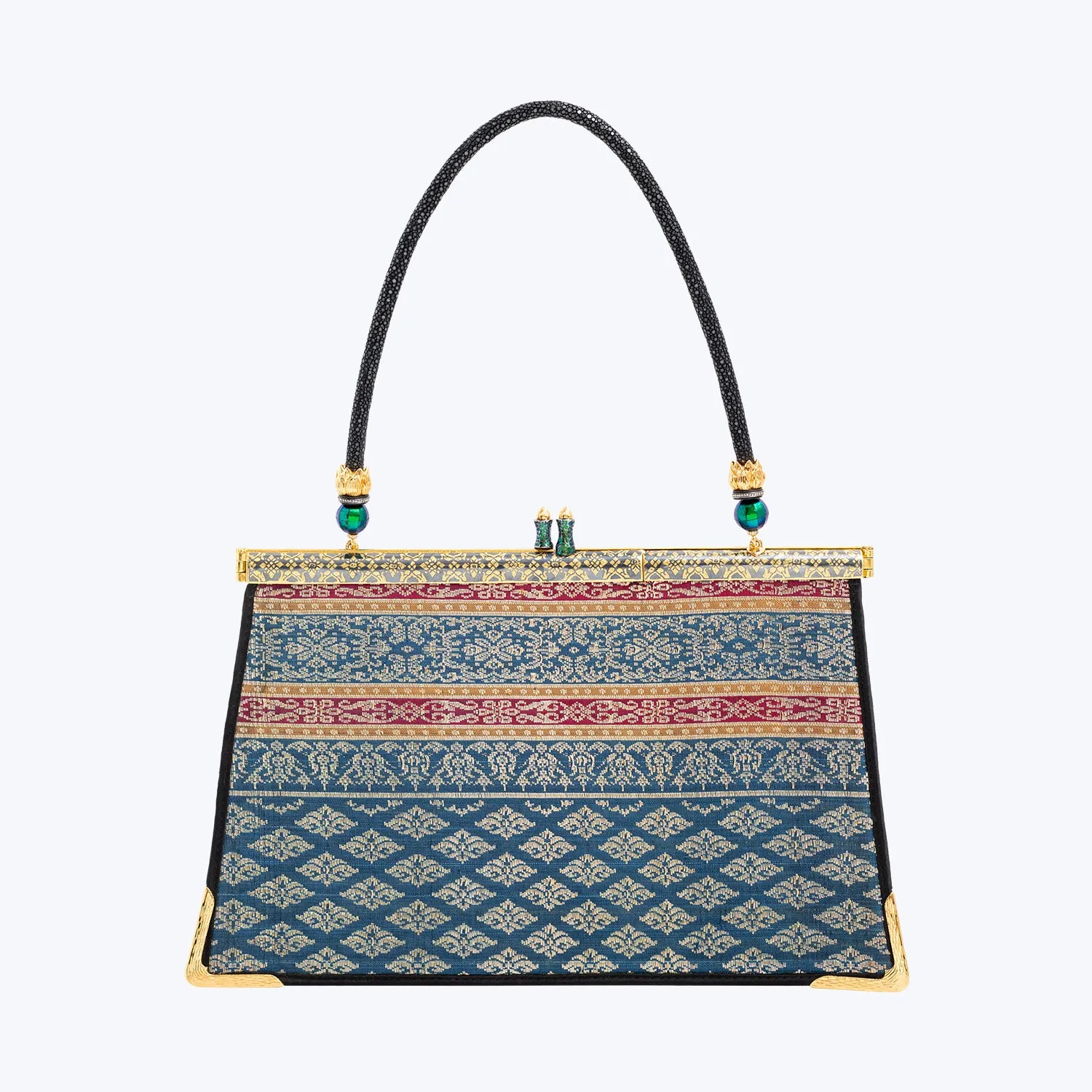 Woven Jewelled Silapacheep Handbag with Gold Niello Frame